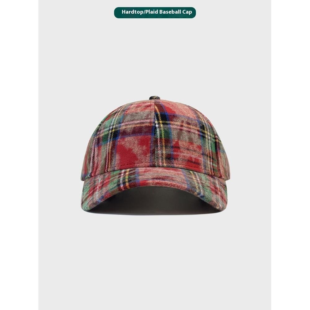 Plaid Retro Washed Baseball Cap For Women