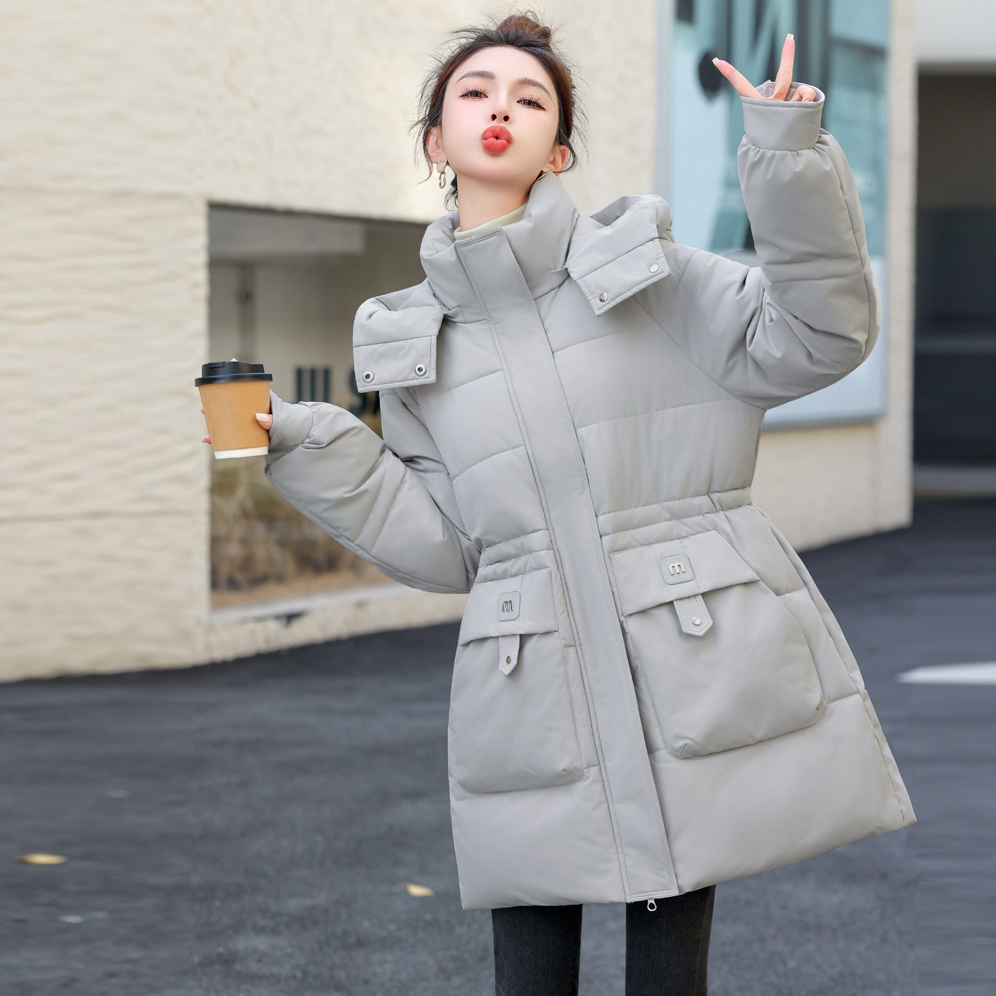 Down Cotton-padded Mid-length Thick Hooded Cotton-padded Jacket