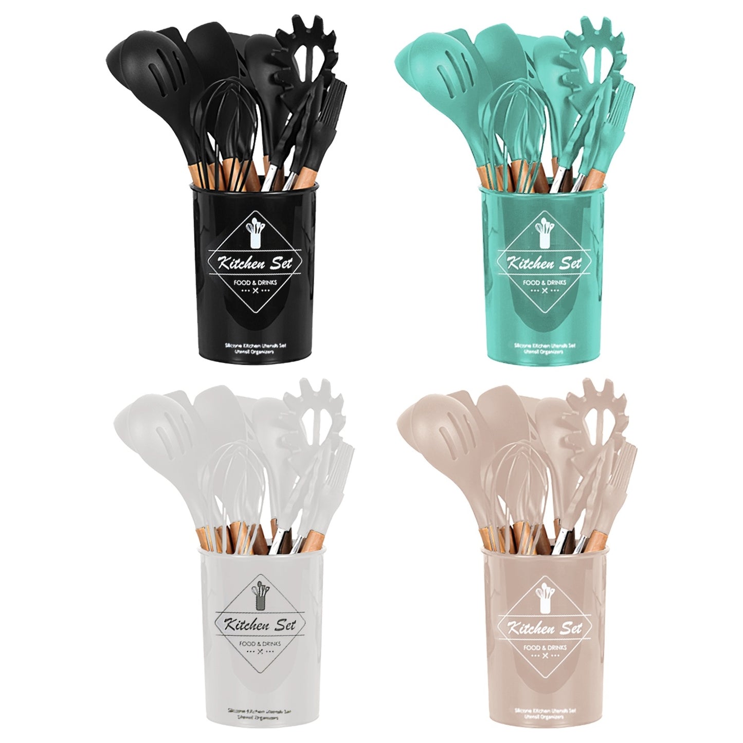 4 Colors Options -- Set Of 35Pcs Kitchen Cooking Utensils Set Spatula Set Baking Utensil Set Kitchen Accessories Necessities With Holder Egg Whisk Separator Tong Turner Spoons Cups