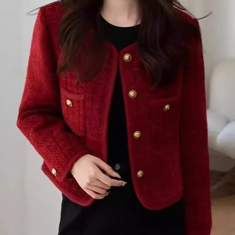 Wine Red Coat French Style Temperament Socialite