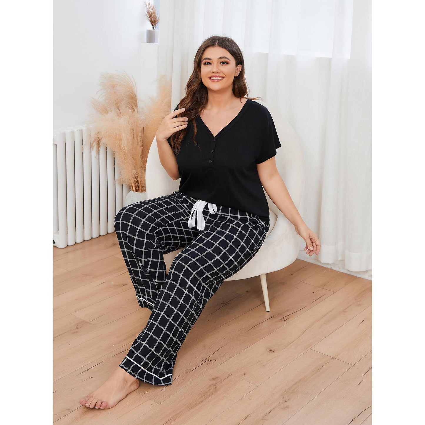 Plus Size Pajamas Women's Short-sleeved Trousers Homewear Suit