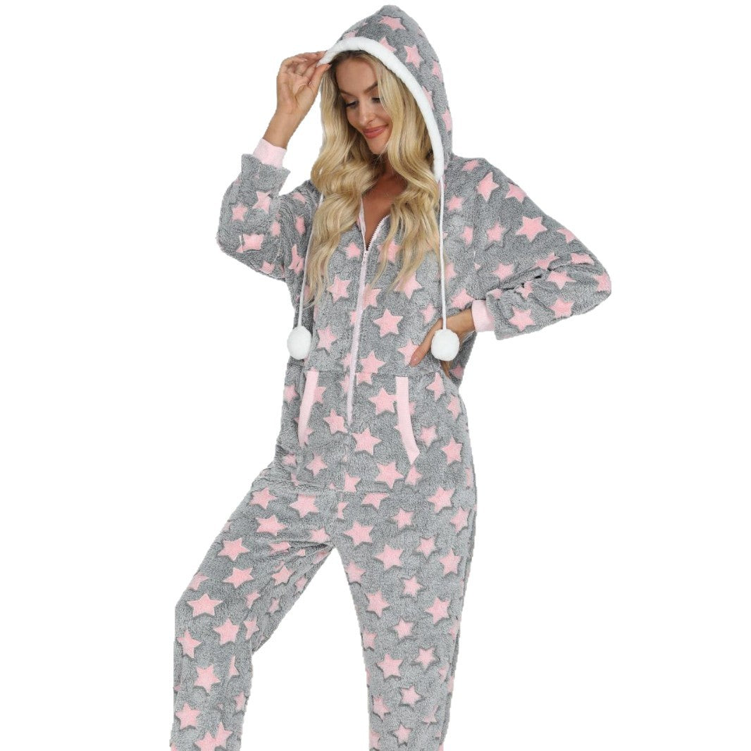 European And American Autumn And Winter One-piece Women's Pajamas Suit