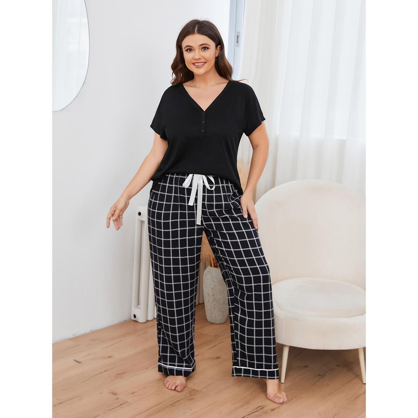 Plus Size Pajamas Women's Short-sleeved Trousers Homewear Suit