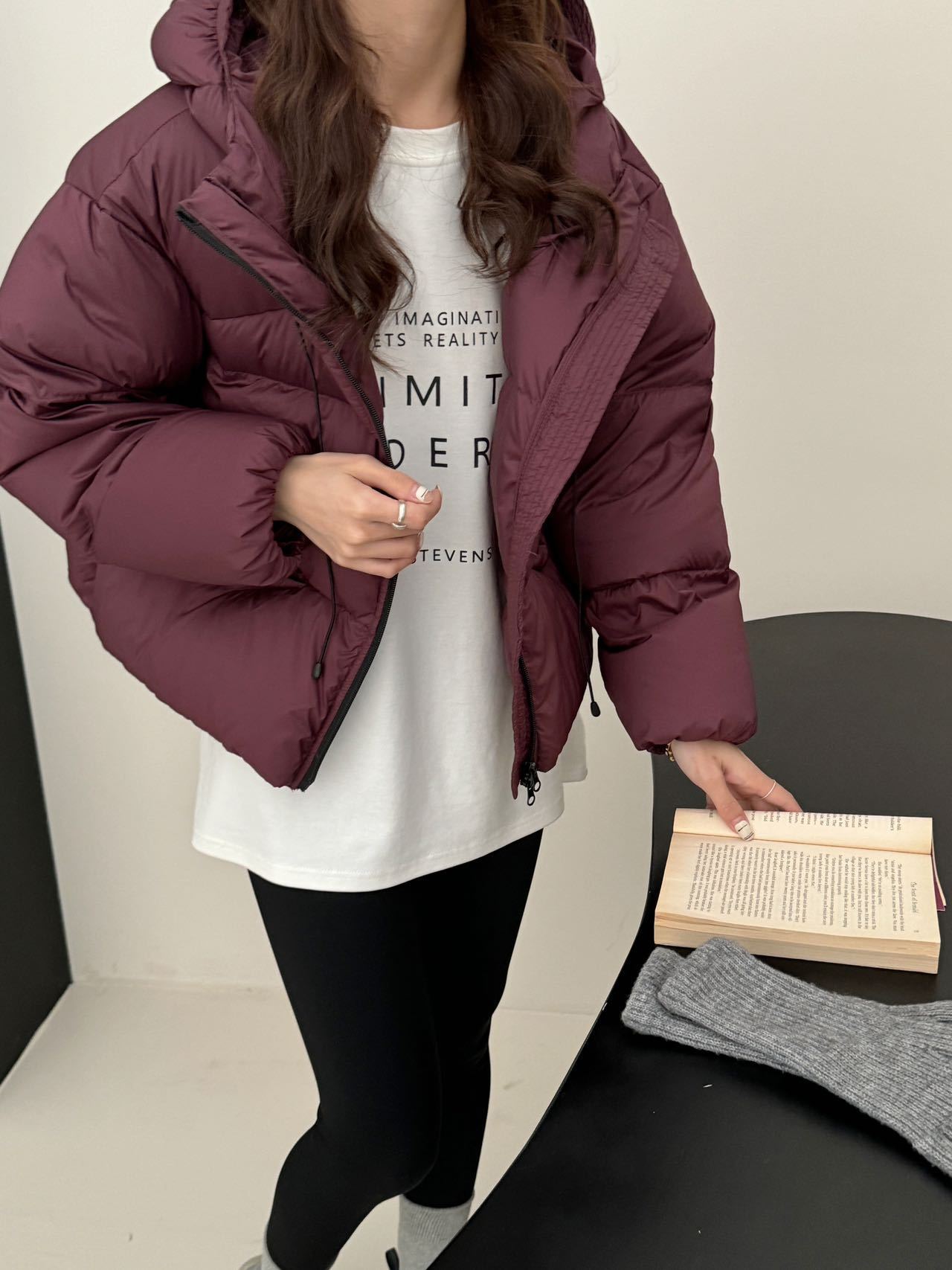 White Duck Down Puff Fluffy Hooded Down Jacket