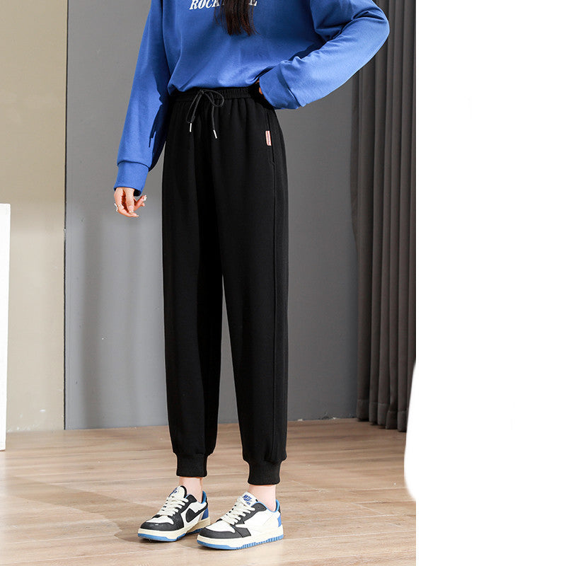 Women's Spring And Autumn Thin Loose Black Sports Pants