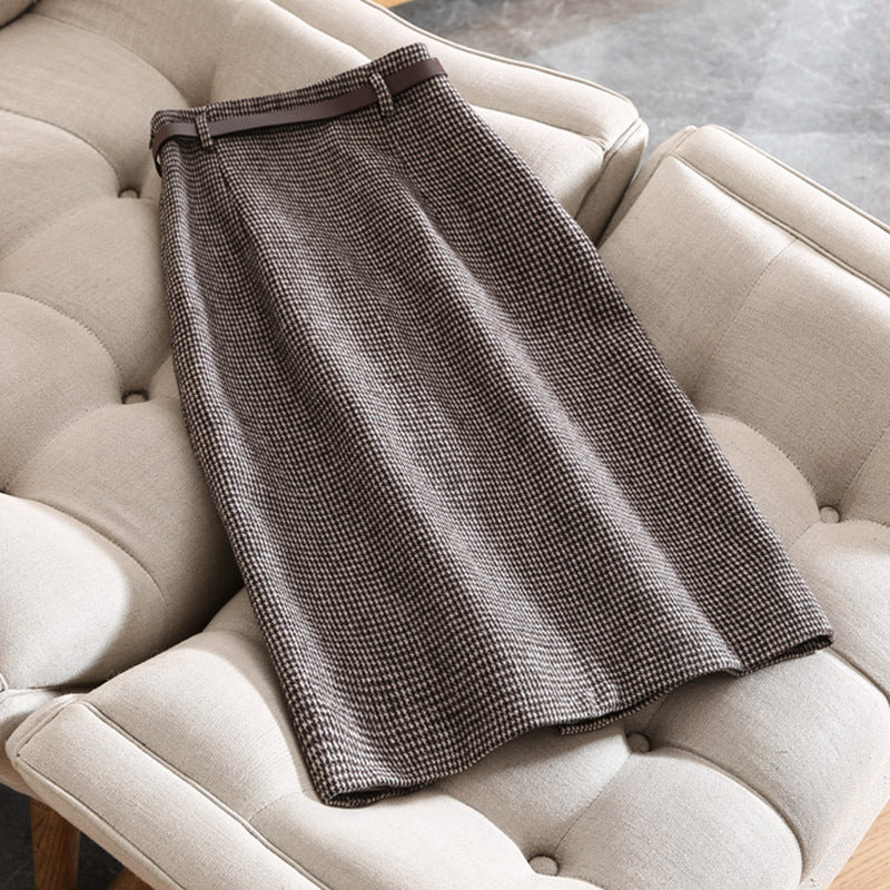 Houndstooth Skirt Women's High Waist