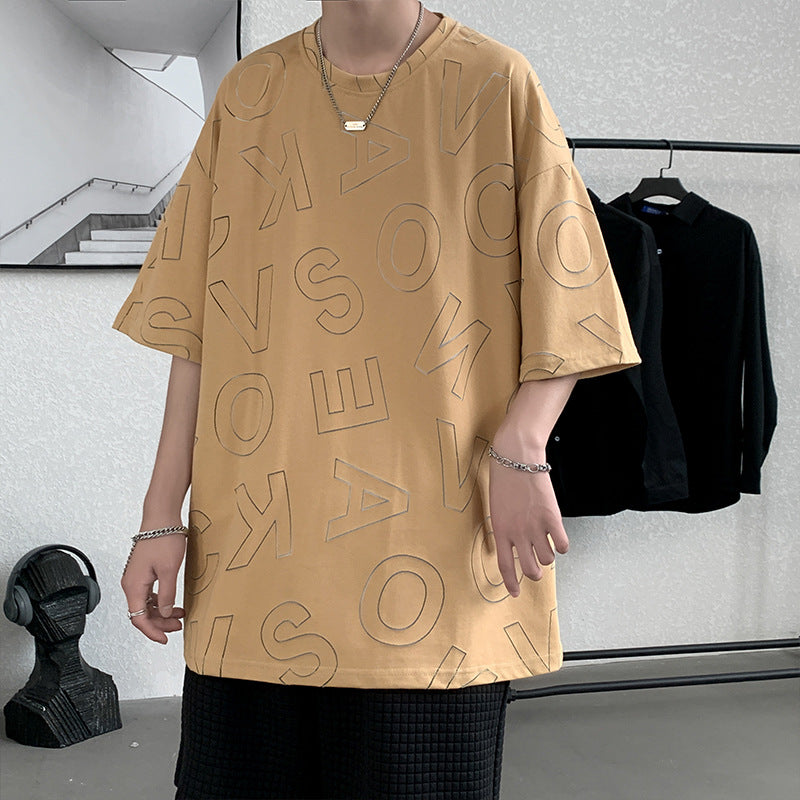 Summer Hong Kong Style Ins Full Screen Letter Short-sleeved T-shirt Men's High Street