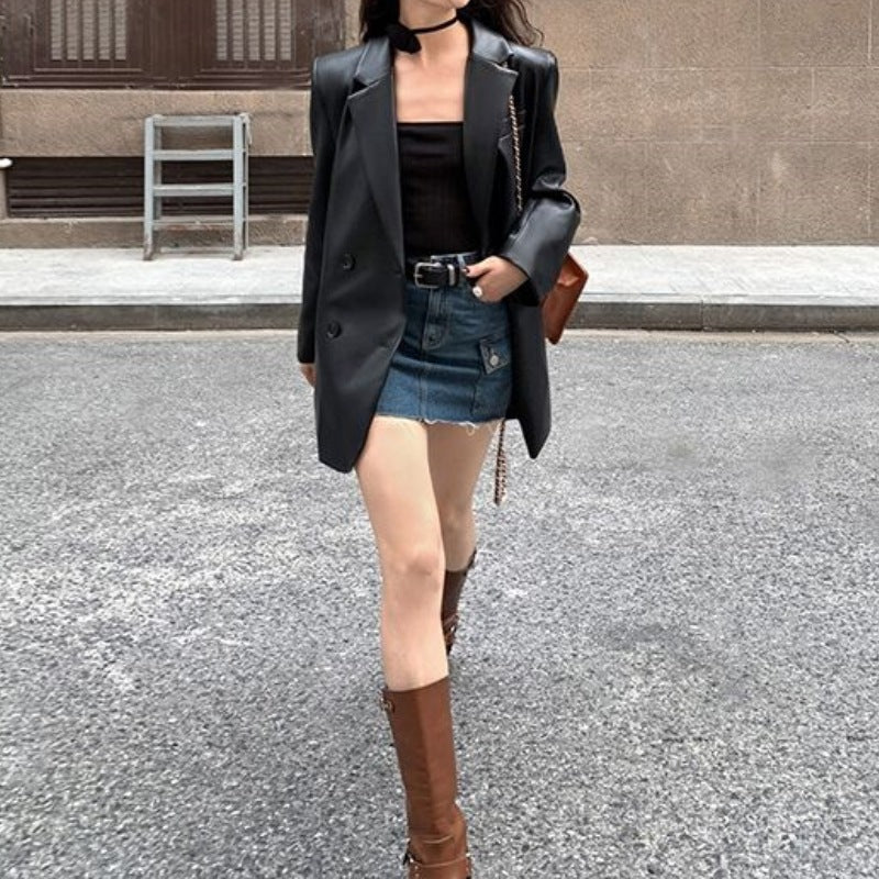 High-end Loose Casual Black Stylish Coat