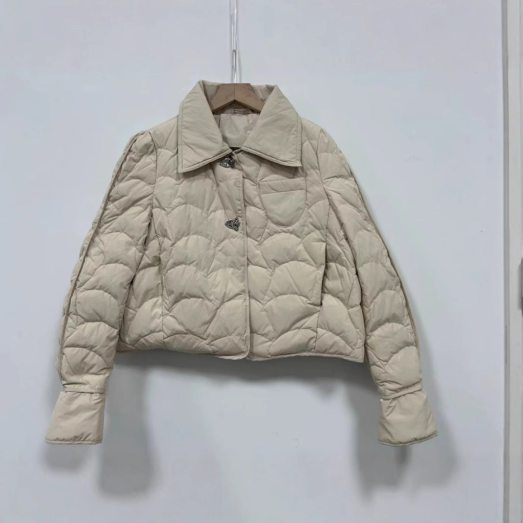 Online Red Diamond Plaid Short Down Jacket