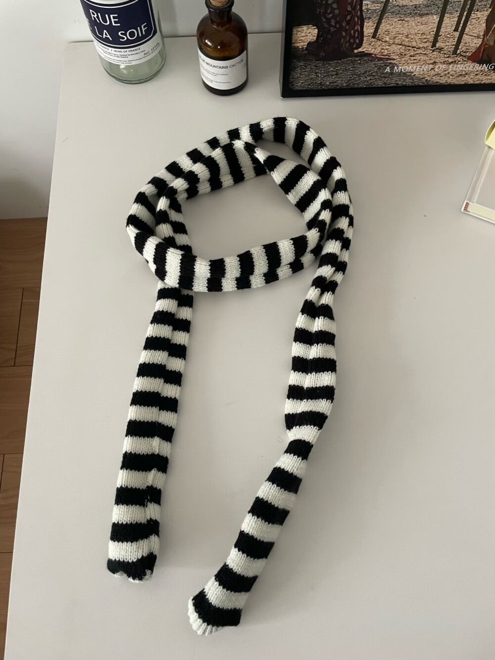 Black And White Striped Thickened Wool Decorative Thin Scarf