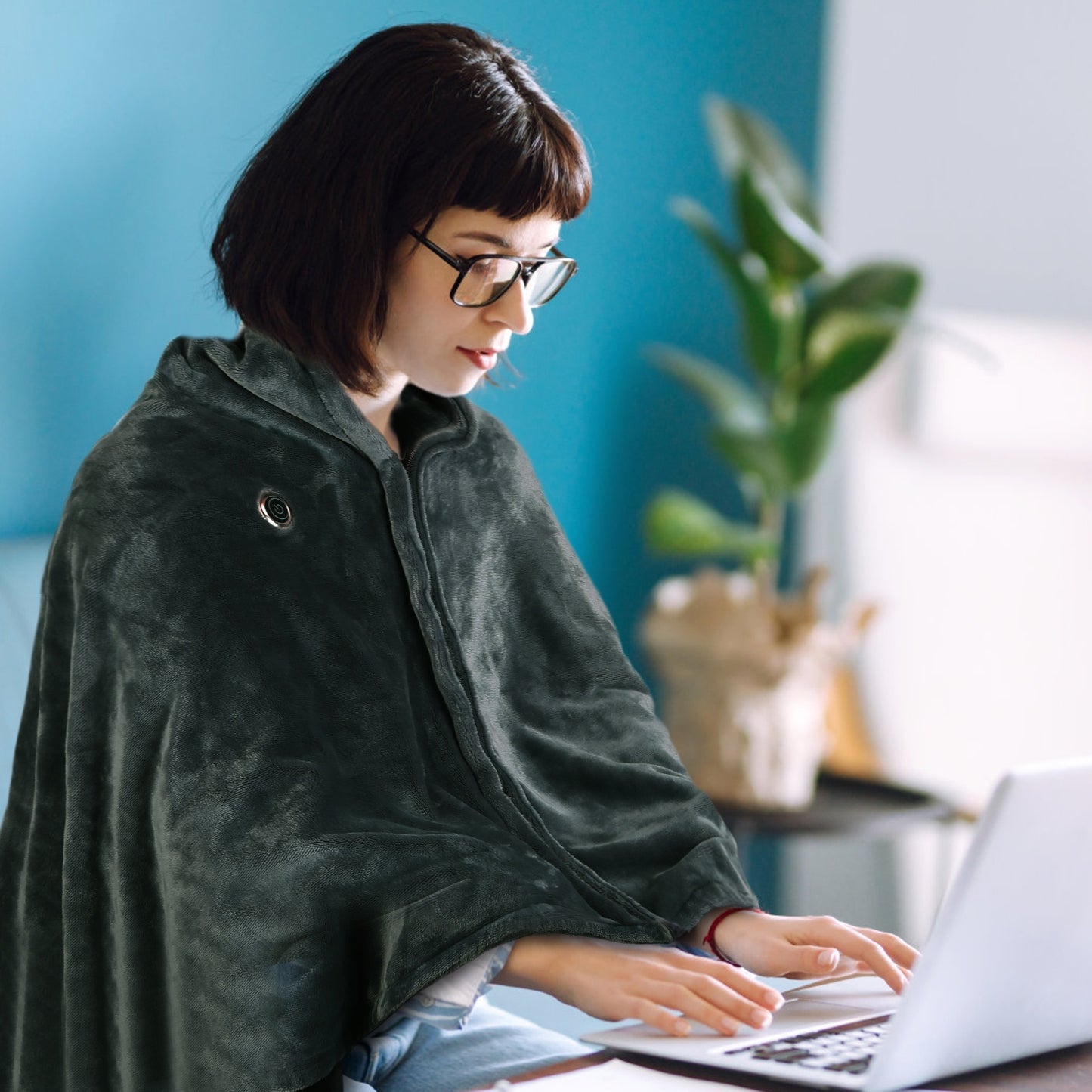 1Pc 59x31in USB Heated Blanket Electric Heated Blanket Heated Poncho Shawl Wrap Throw With Zipper Washable For Home Office No Power Bank Compatible With CJCD2415461