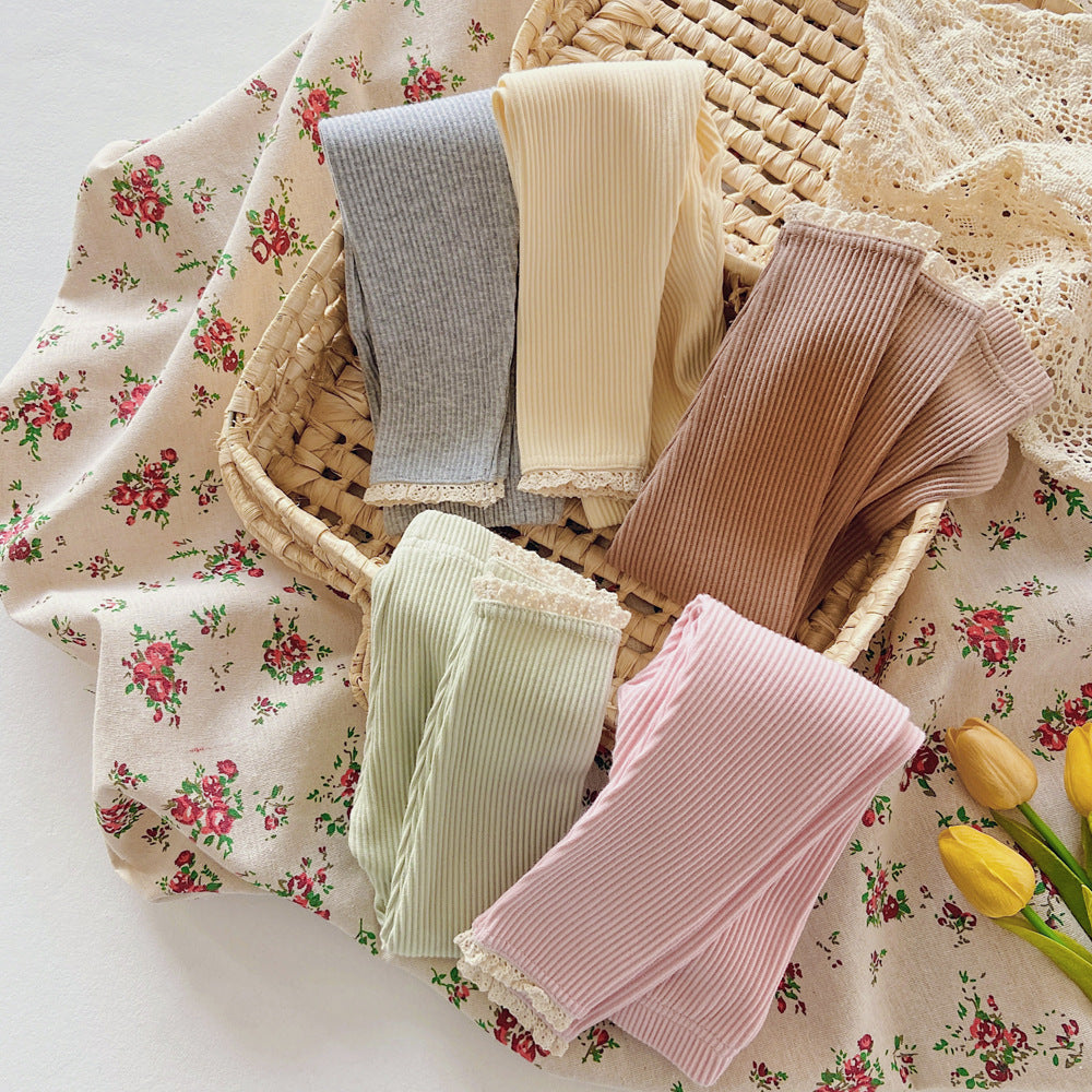 Outerwear Spring Children's Clothing Sunken Stripe Slim-fit Pants Baby Lace Trousers