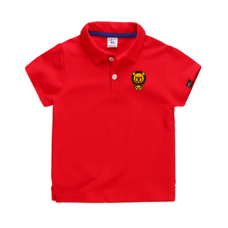 Summer Elastic Cotton Solid Color Short Sleeve Men''s And Women''s Cartoon Polo T-shirt