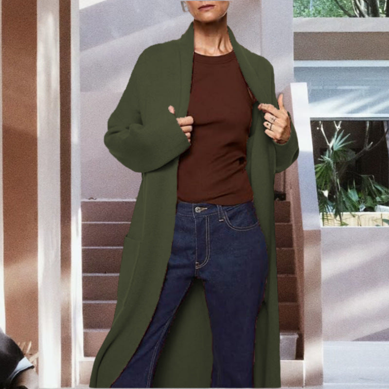 Solid Color Mid-length Sweater Coat For Women