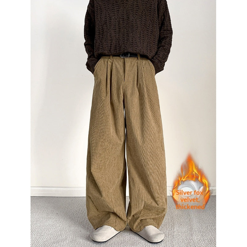 Old-money-style Japanese Retro Pleated Corduroy Casual Pants
