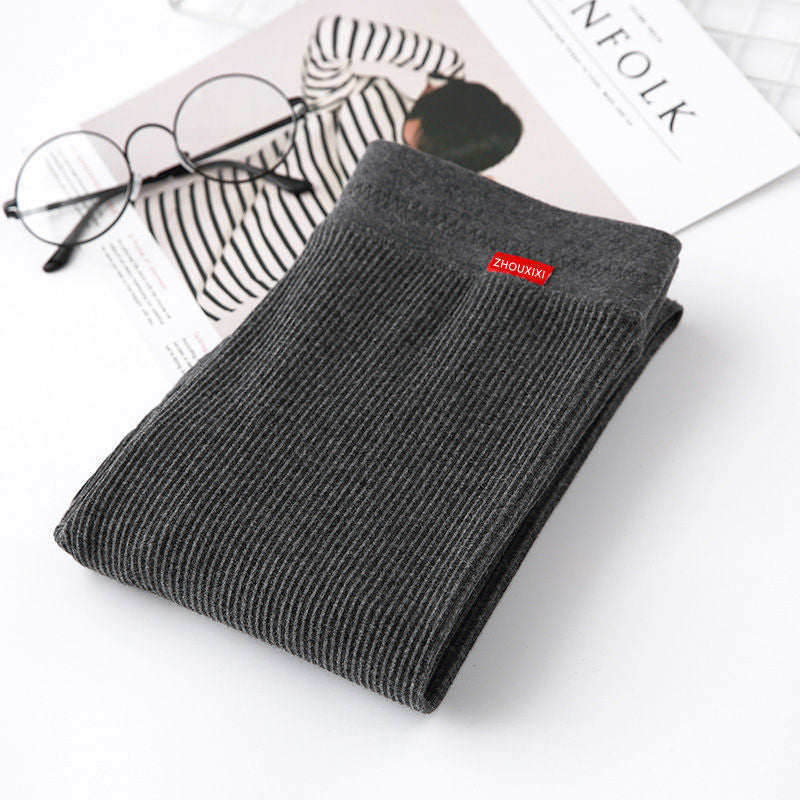 Gray Nine-point Pants Women's Thin Outer Wear Cotton High-waist Vertical Stripes Net Red Threaded Leggings