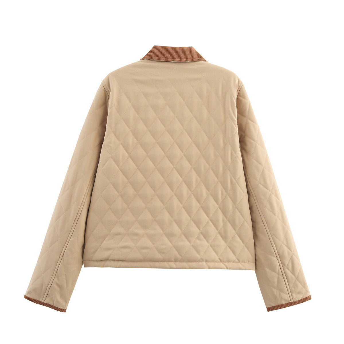 Autumn And Winter Corduroy Lapel Diamond Plaid Short Cotton Jacket All-matching