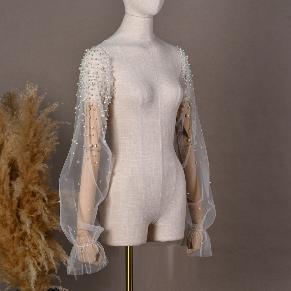 High-grade Pearl Mesh Oversleeves Detachable Plus Sleeves Two-way Wear Wedding Accessories