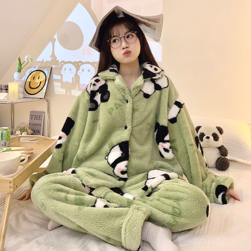 Panda Coral Velvet Pajamas Women's Autumn And Winter