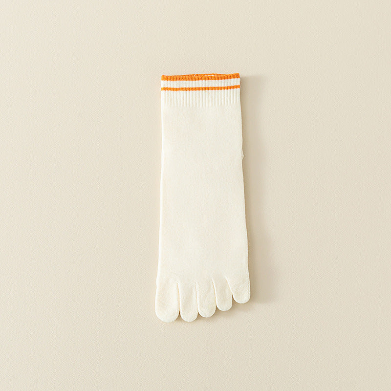 Breathable Sweat Absorbing Five Finger Striped Mid-calf Length Socks