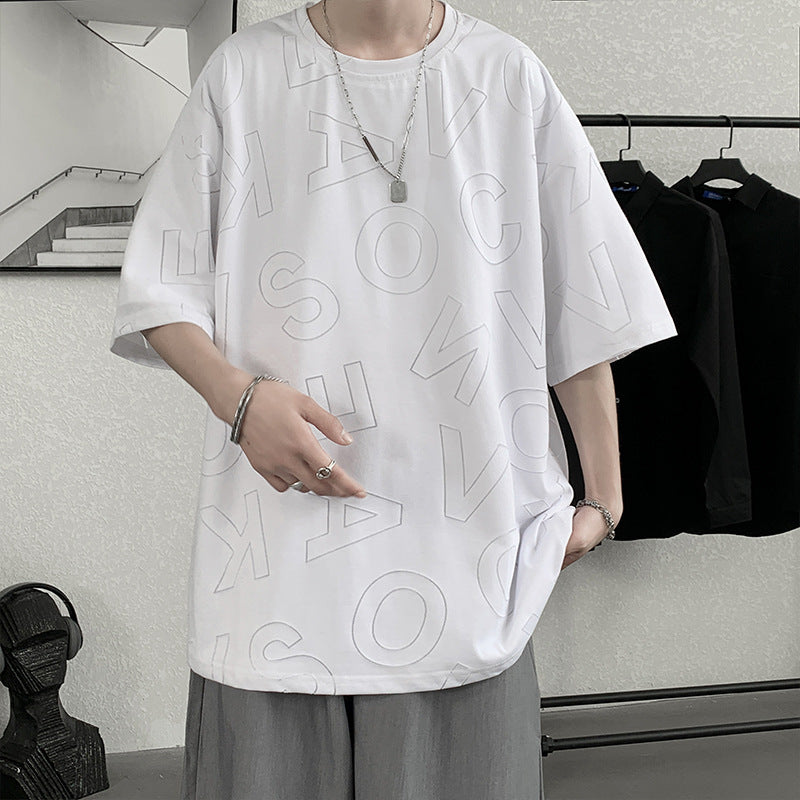 Summer Hong Kong Style Ins Full Screen Letter Short-sleeved T-shirt Men's High Street