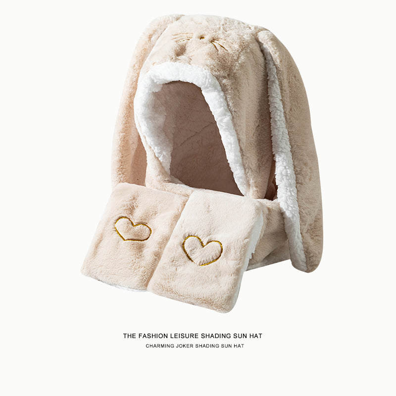 Big Rabbit Ears Plush Thickened Women's Cute Hat Scarf Gloves