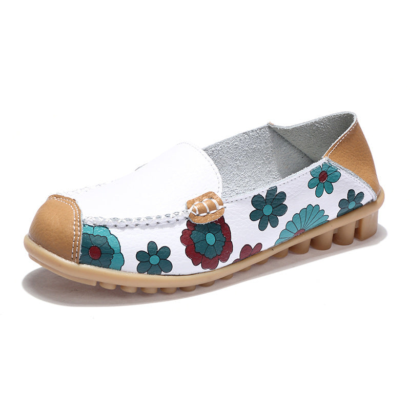 Autumn New White Shoes, Female Leather Sole Shoes, Women's Flat Shoes With Soft Soles, Mother's Shoes, Anti Skid, Flat Bottom, Middle And Old Age