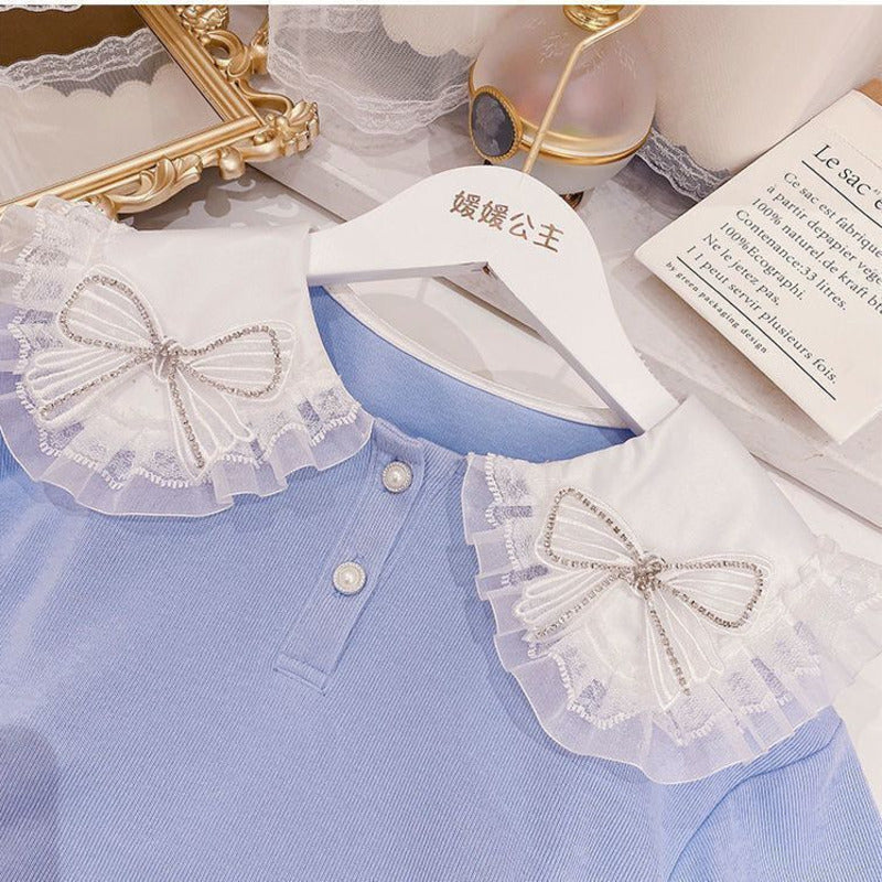 Girls' Spring Western Style Suit Shirt Trendy Two Piece Set