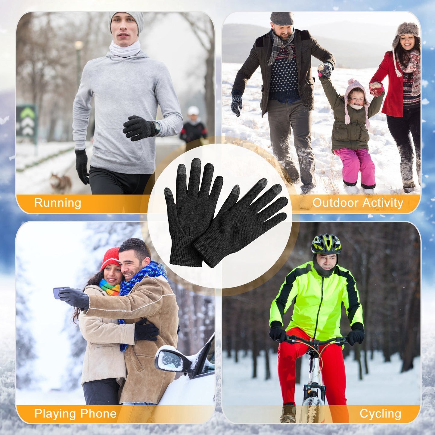 3 Color Options -- 1 Pair Unisex Winter Knit Gloves Touchscreen Outdoor Windproof Cycling Skiing Warm Gloves