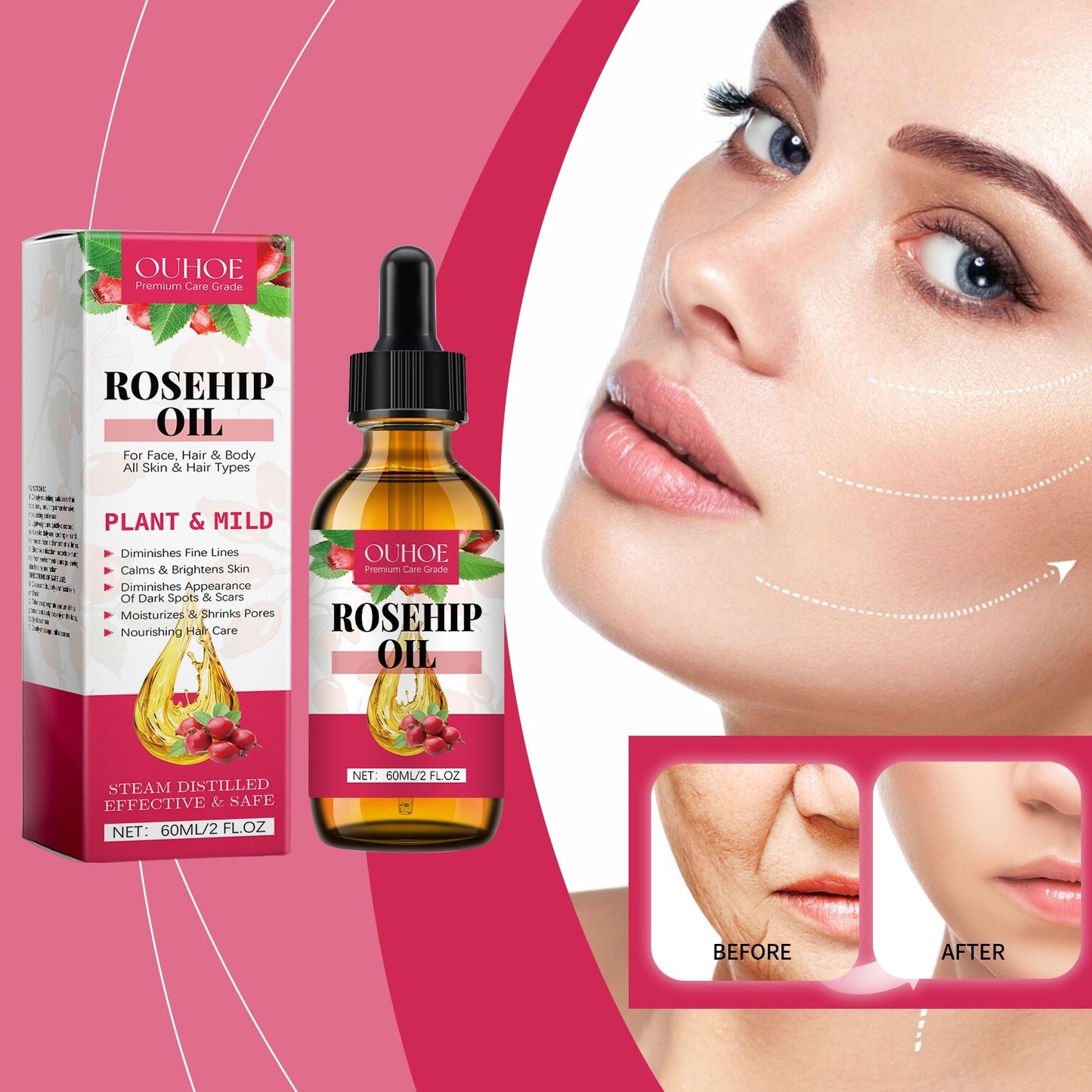 Rose Moisturizing Facial Serum For A Non-Tightening, Brightening And Repairing Effect