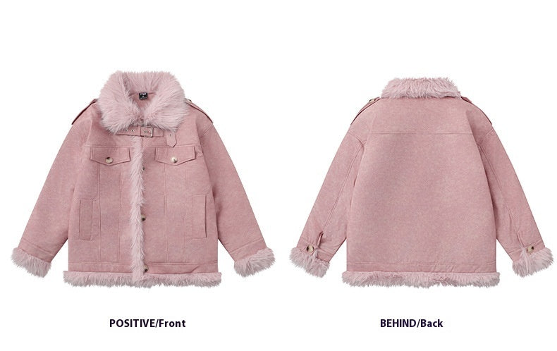 Autumn And Winter New Thickened Cotton Padded Stand-up Collar Cotton-padded Coat Deerskin Velvet