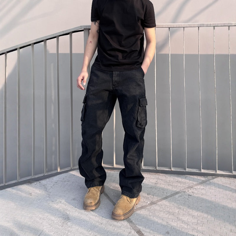 Straight-leg Relaxed-fit Washed-pocket Work Pants