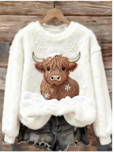 Sweet Crew-neck Top With A Snowman Design