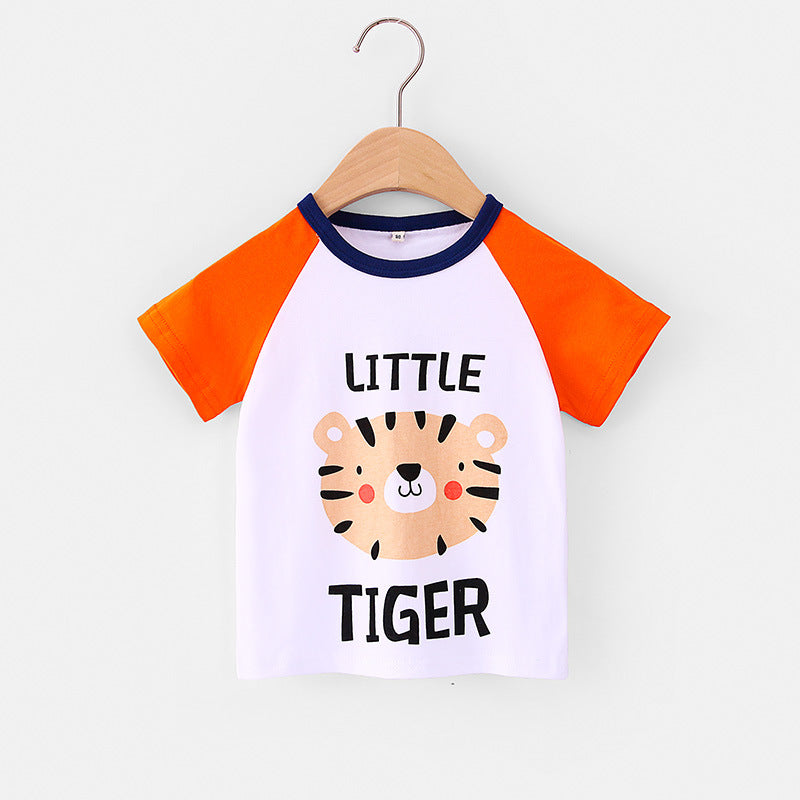New Style Children's Shirt Wholesale Summer Short Sleeve Hit Color T-Shirt Pure Cotton