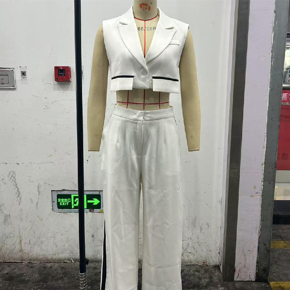 Fashion Vest Lapel Blouse And Pants Women