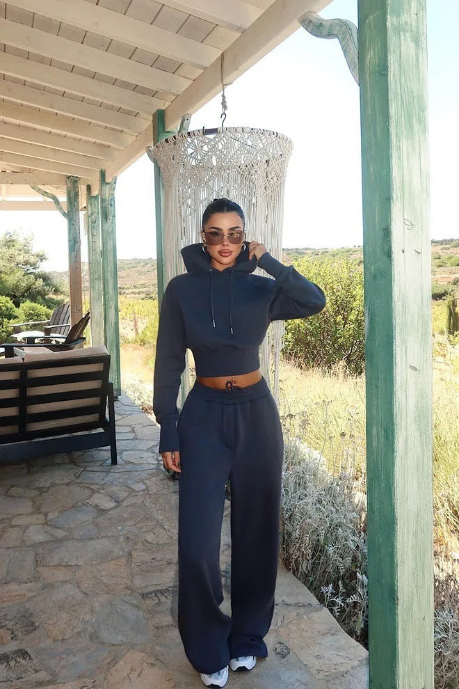 Round Neck Long-sleeve Suit Women's Pocket Pants