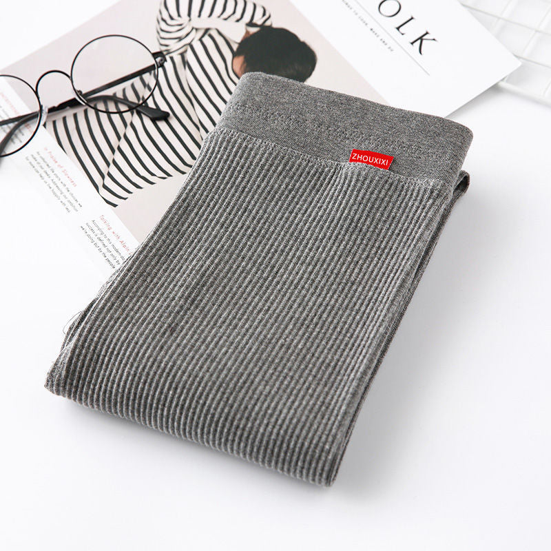 Gray Nine-point Pants Women's Thin Outer Wear Cotton High-waist Vertical Stripes Net Red Threaded Leggings