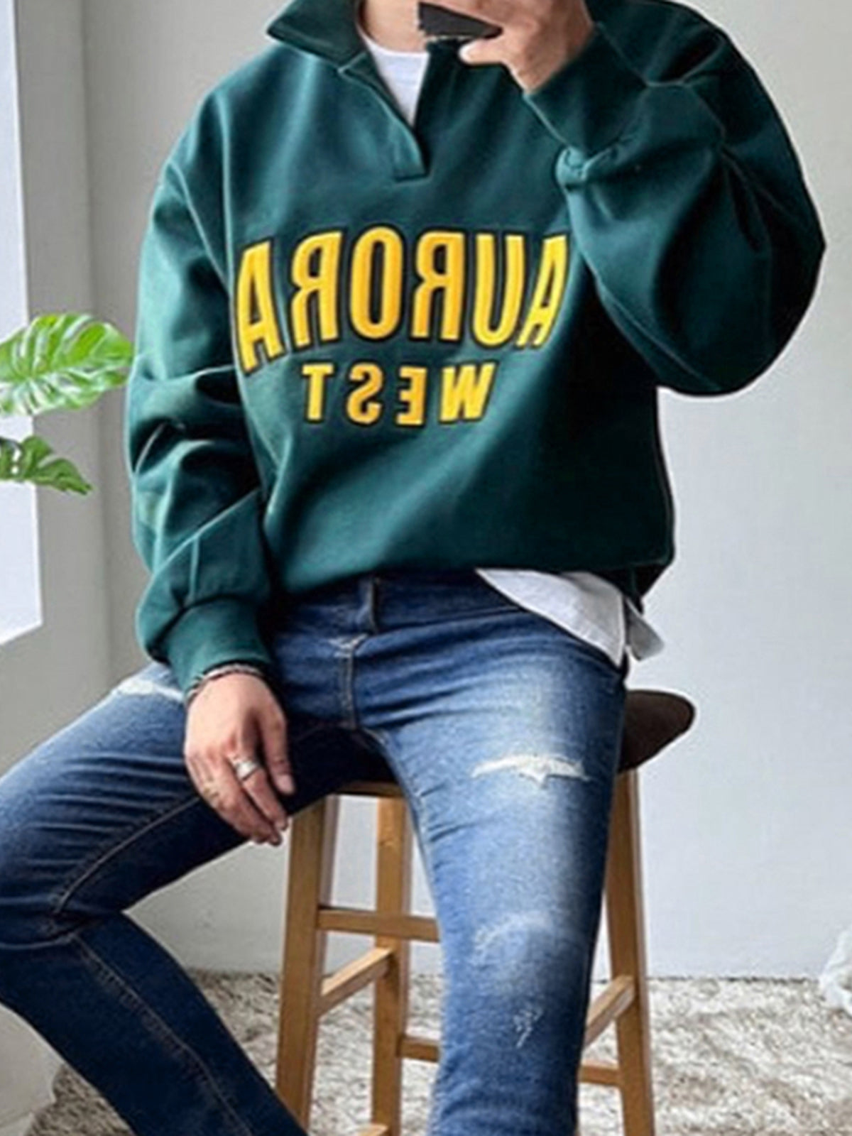 Men's Spring Lapel Hoodie Korean-style Loose-fit