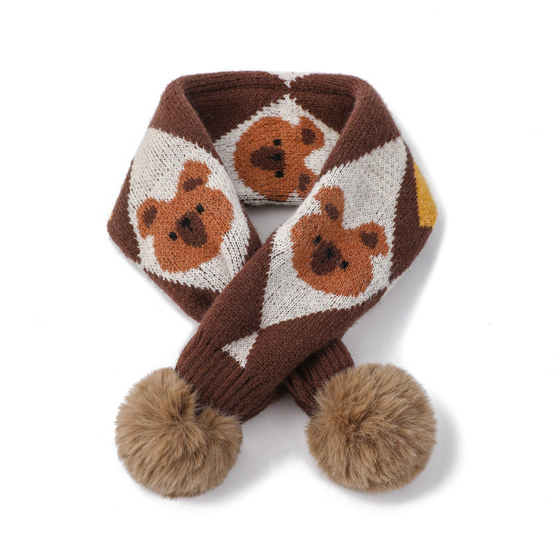 Cartoon Bear Rabbit Piercing Rabbit Hair Ball Knitted Wool Scarf