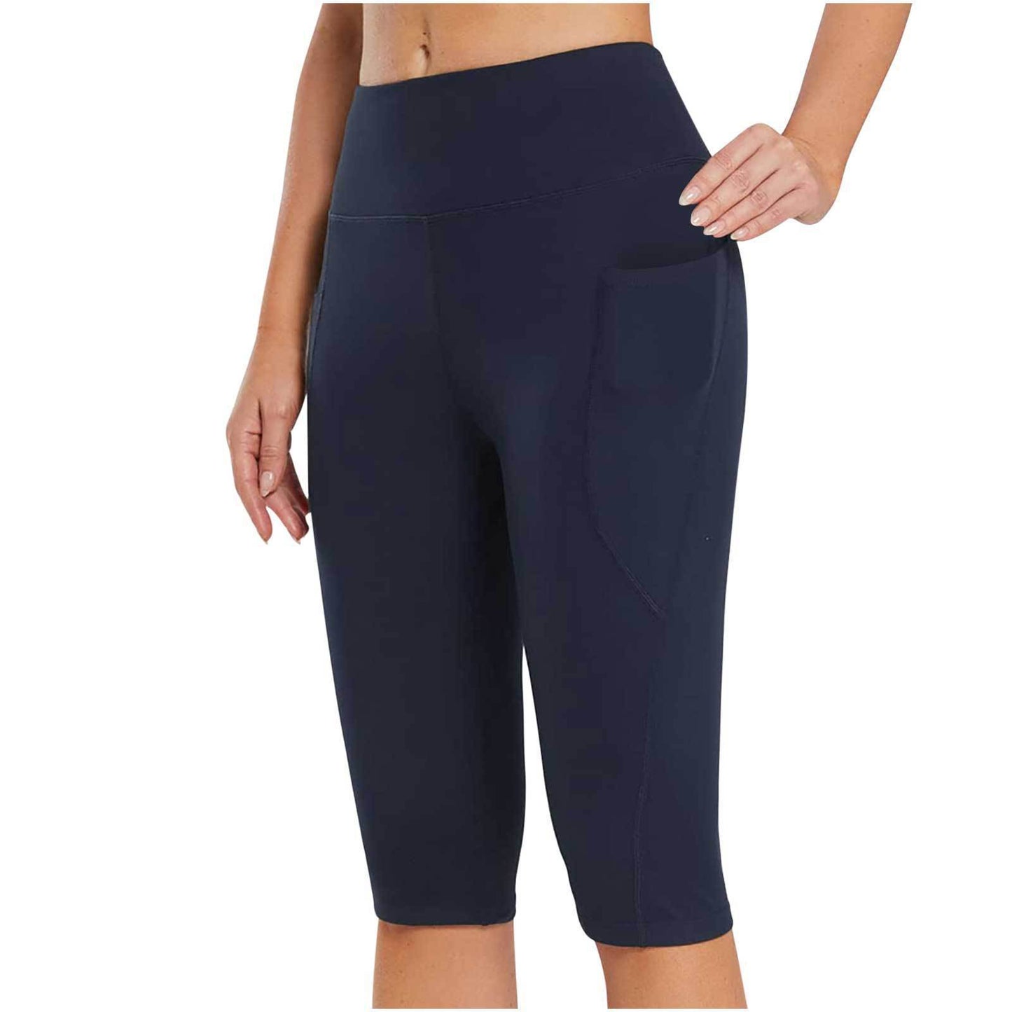 Side Pocket Solid Color High Waist Tight Stretch Sports Leggings