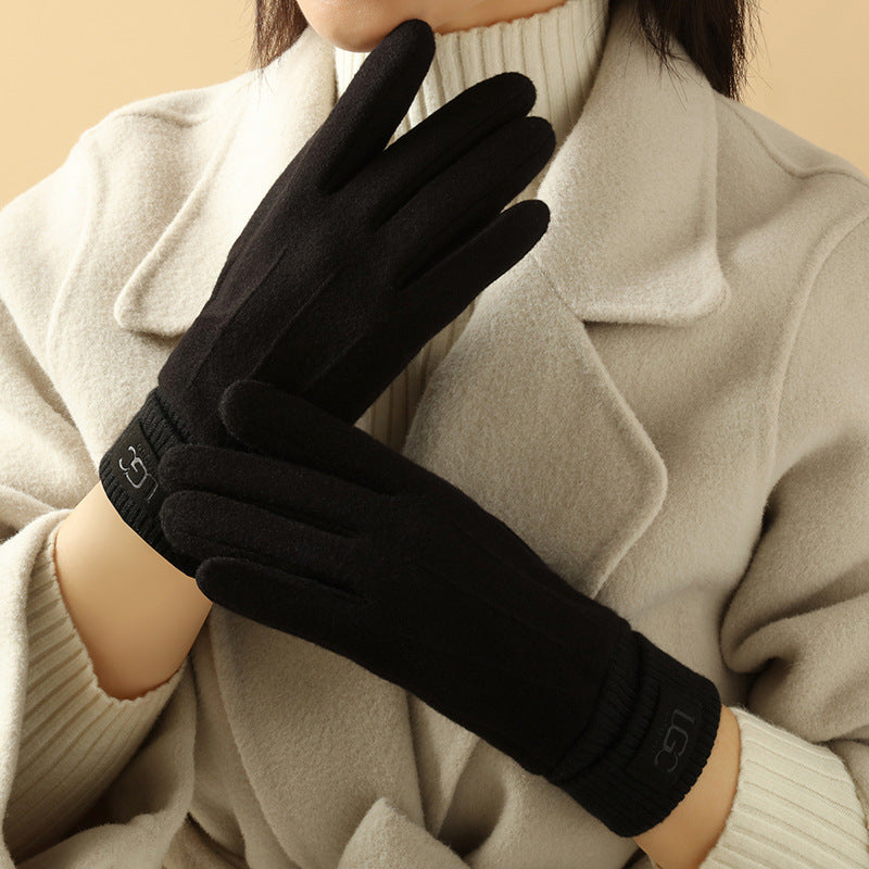 Cashmere-like Women's Winter Warm Gloves Fleece-lined Thickened Outdoor Riding Touch Screen