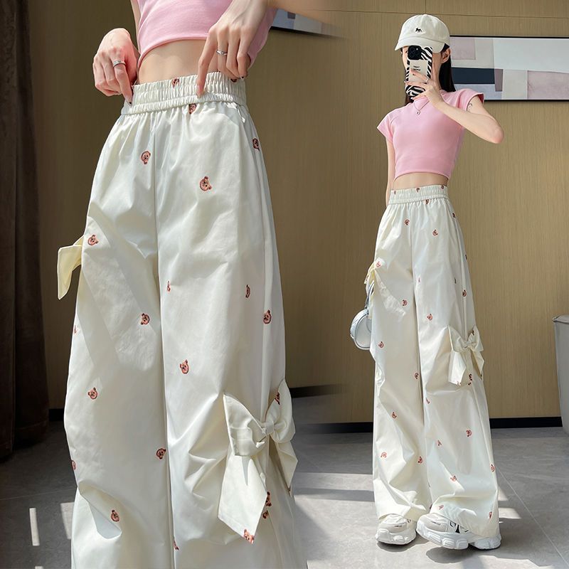 Printed Three-dimensional Bow Decoration Sweet And Spicy Bear Casual Working Pants