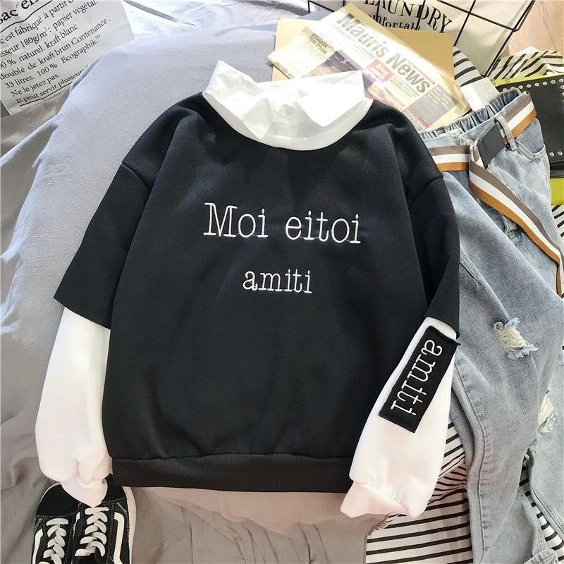 Lazy Style Fake Two Thin Spring And Autumn New Patchwork Sweater