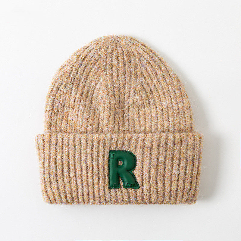 Loose Big Head Circumference Letters Woolen Cap Winter