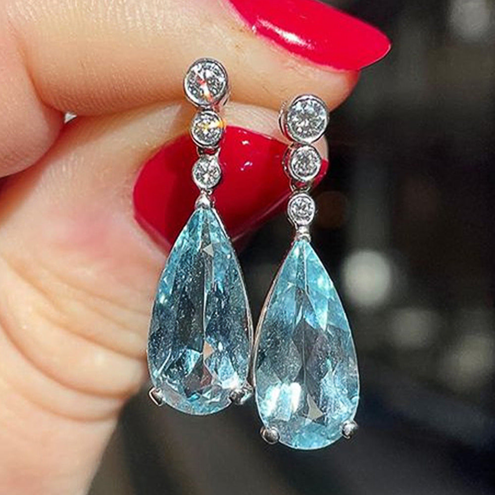 Navy Blue Pear-Shaped Drop Earrings For Women