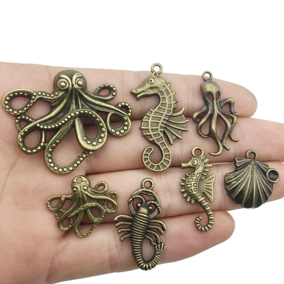 Retro Tibetan Silver Antique Brass Alloy DIY Accessories Marine Turtle Shell Necklace Bracelet Jewelry