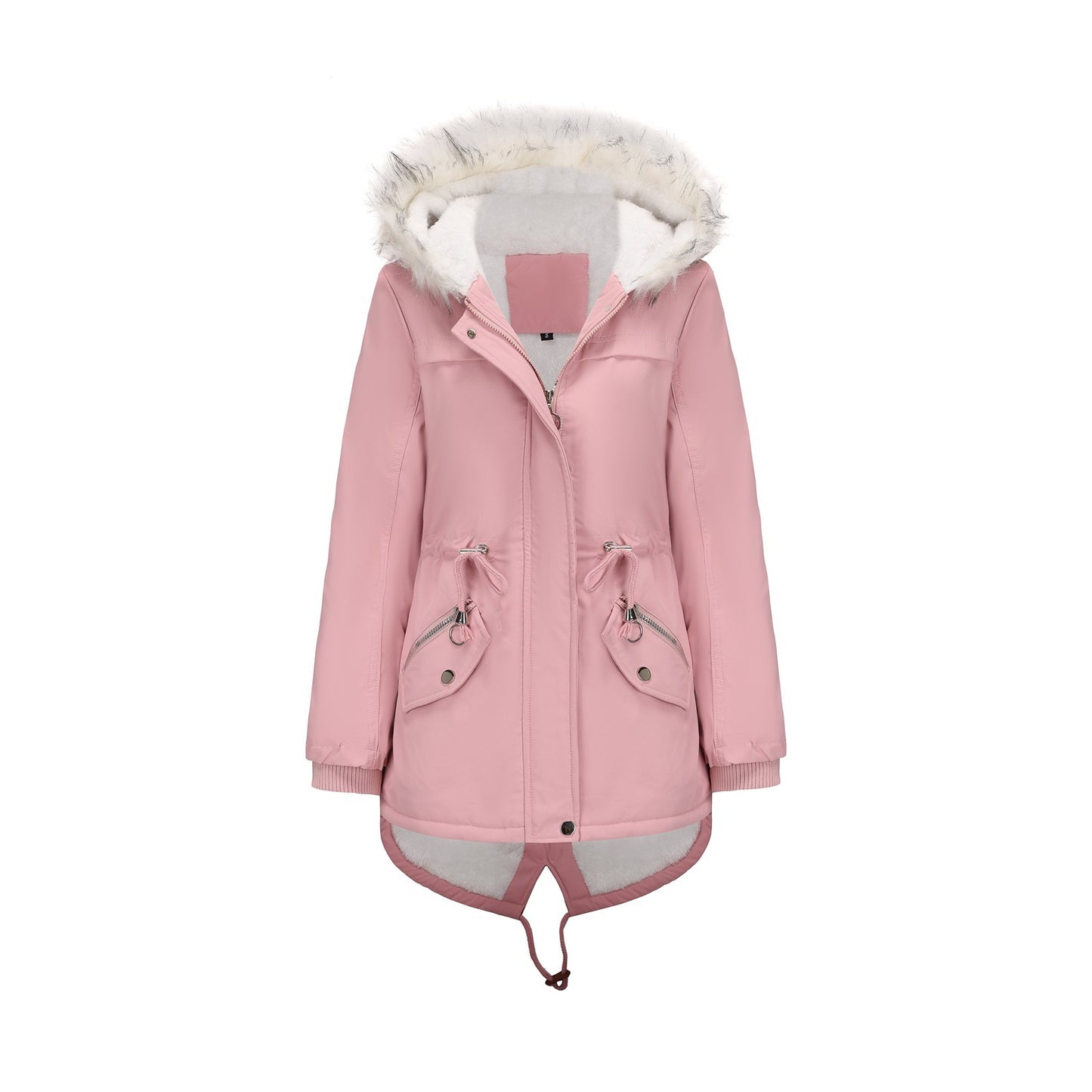 Ladies Hooded With Fur Collar Fleece Padded Coat