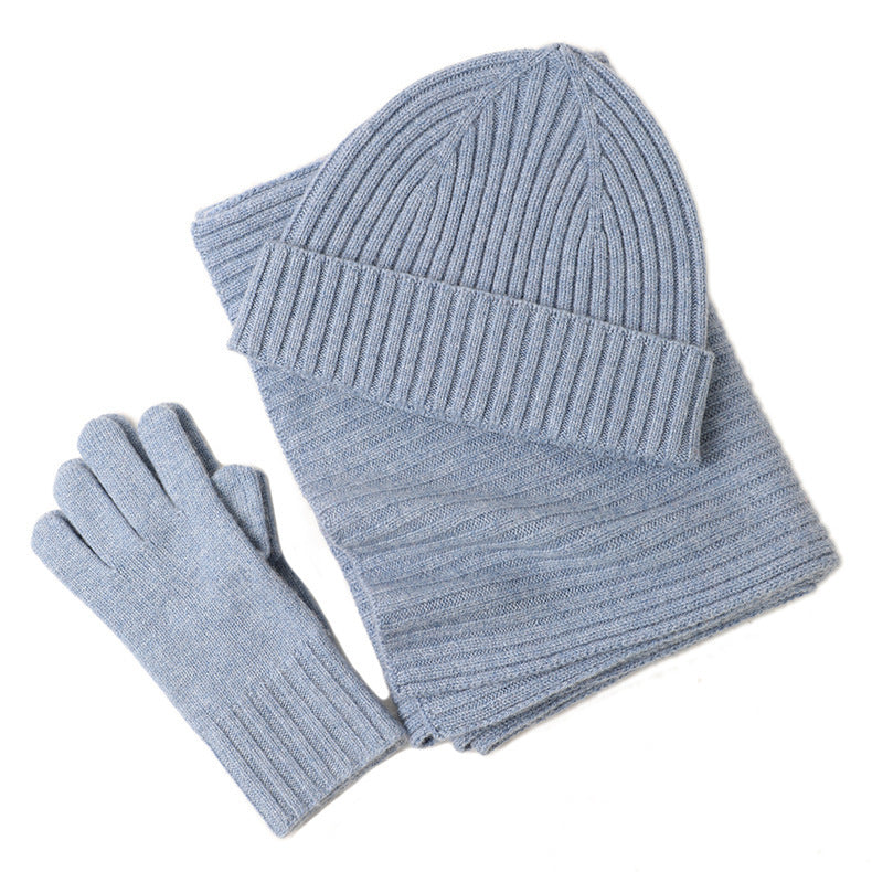 New Wool Scarf Hat Gloves Three-piece Set For Women