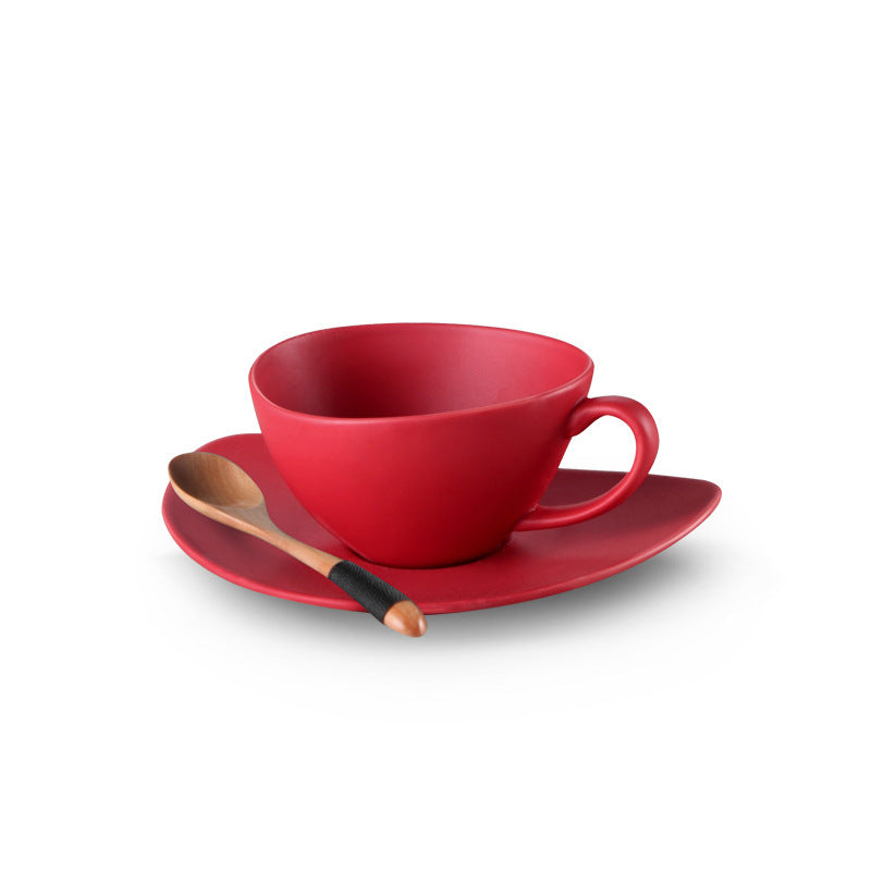 Simple ceramic afternoon tea cup, dish and spoon