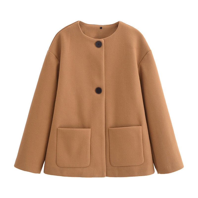 European And American Style Women's New Elegant Mixed Scarf Round Neck Coat